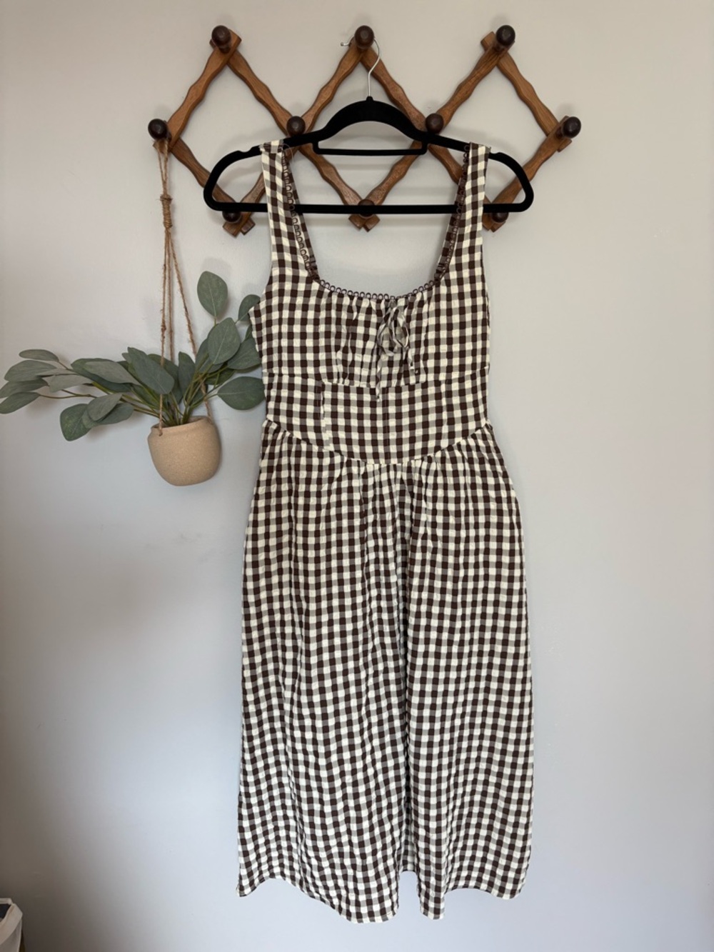 Jessica Simpson Brown and White Gingham Midi Sundress